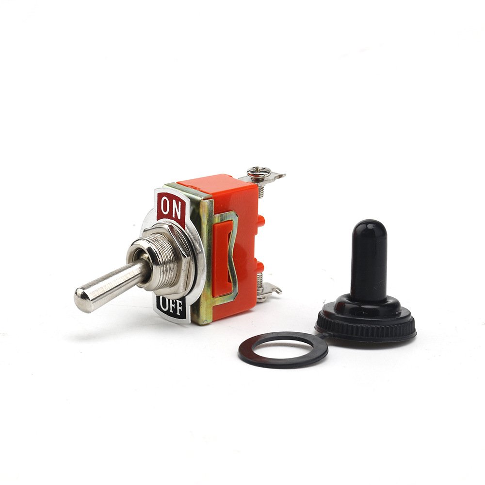 E-TEN1021 Orange 2-Pin 2 Terminal ON-OFF 250V 15A SPST Auto Toggle Switch 2 Position Contact Switches with Waterproof Cap