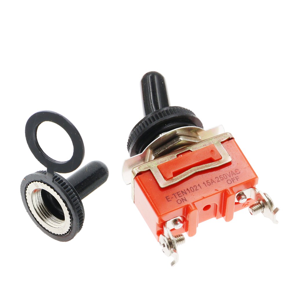 E-TEN1021 Orange 2-Pin 2 Terminal ON-OFF 250V 15A SPST Auto Toggle Switch 2 Position Contact Switches with Waterproof Cap