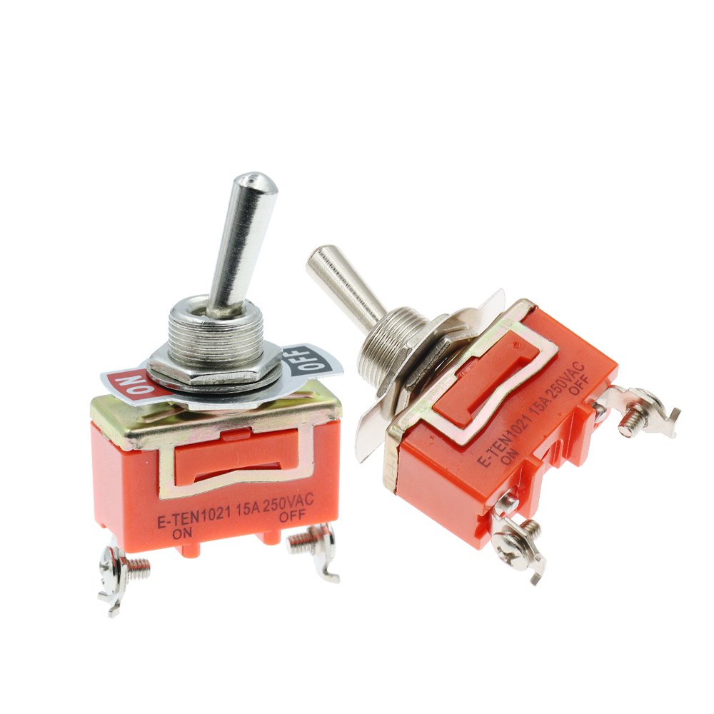 E-TEN1021 Orange 2-Pin 2 Terminal ON-OFF 250V 15A SPST Auto Toggle Switch 2 Position Contact Switches with Waterproof Cap