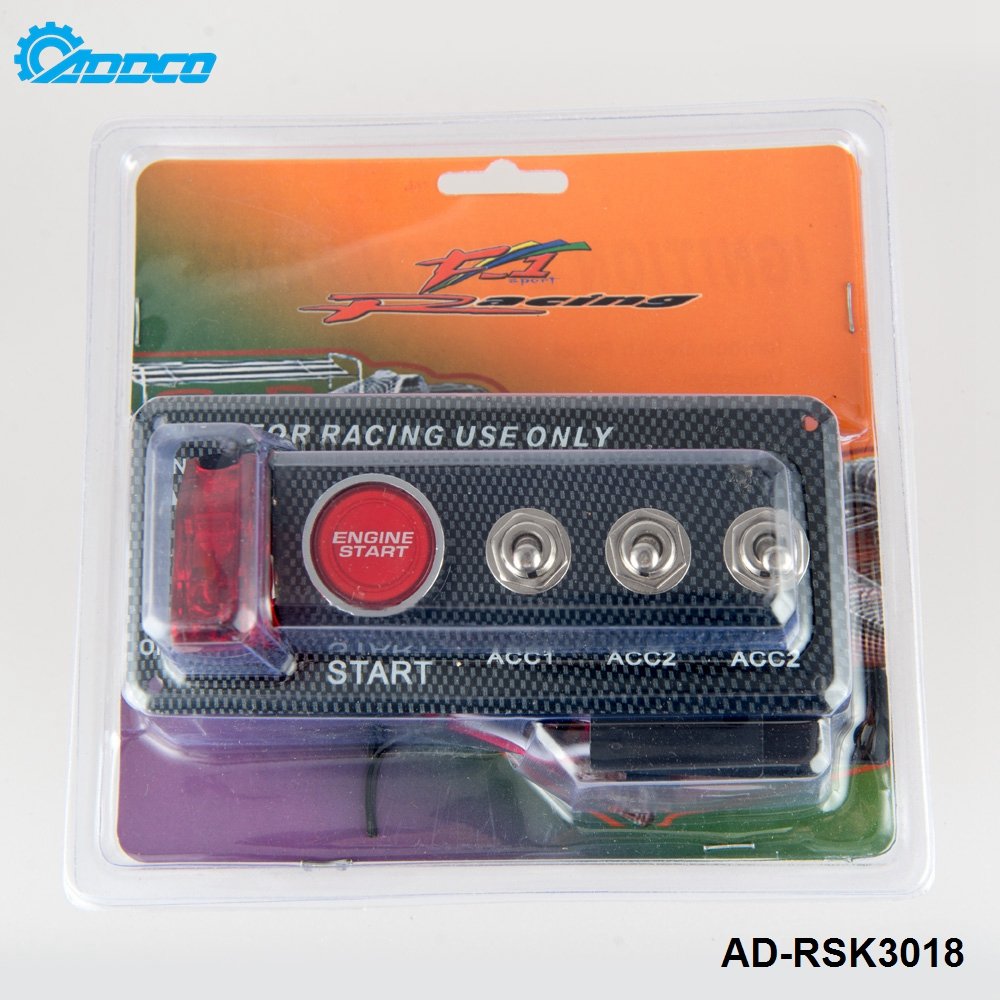 ADDCO 4in1 Carbon Fiber Panel Racing Car Engine Start Push Ignition Switch Panel Toggle Kits AD-RSK3018