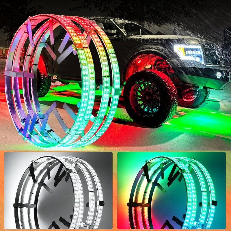 JINXIN 15.5 Inch RGBIC Dream Color 4 Pcs LED Double Row Wheel Lights for Truck Underglow Light Kit for Car / Truck /Off-road