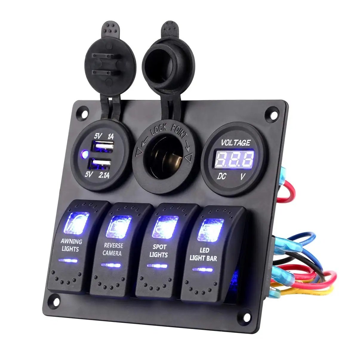 4 Gang 3 Hole Rocker Switch Dual USB Socket Voltmeter 12V 24V Waterproof Auto Switches Panel