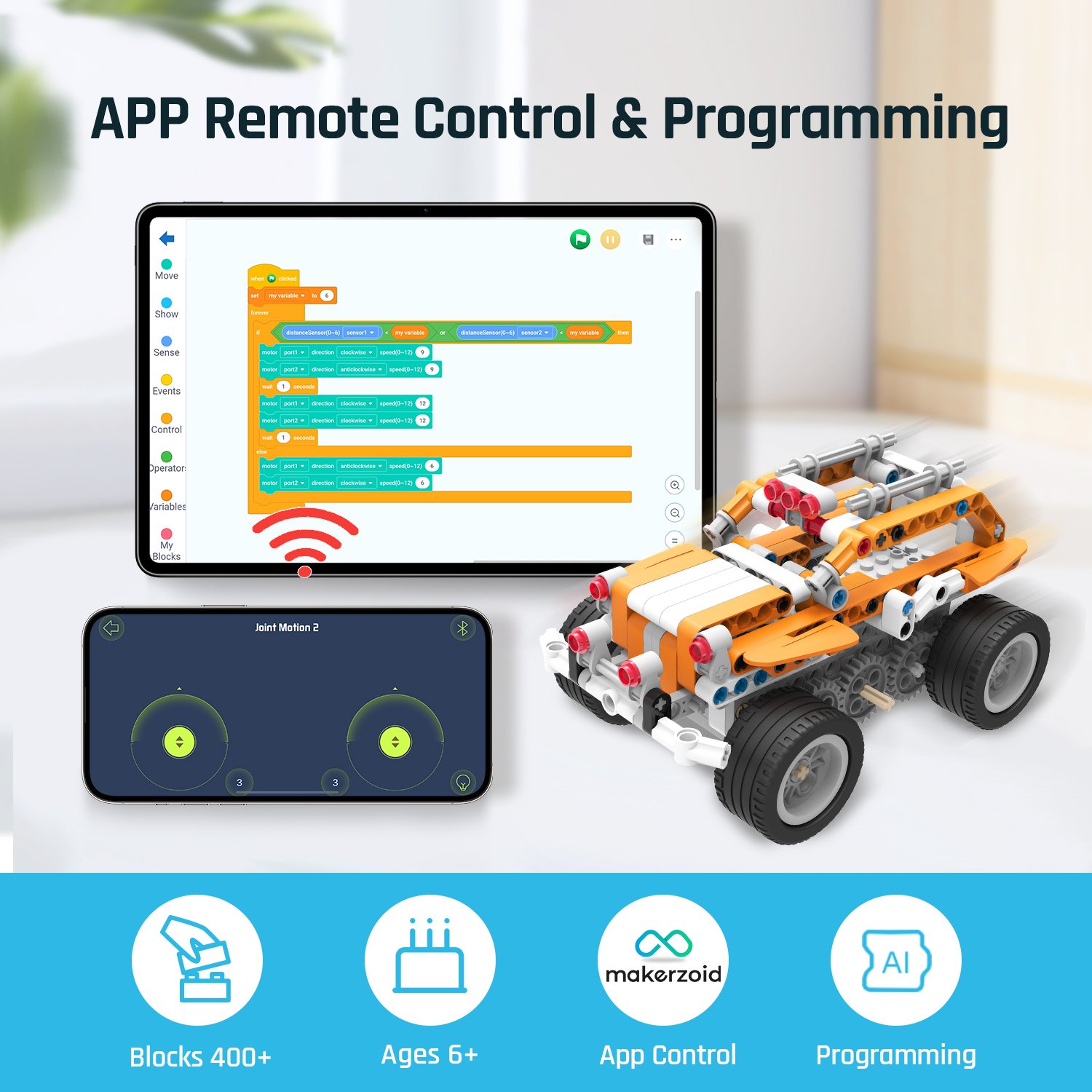Super Bot Creative STEM Education DIY Coding Robot Kit, Mobile App-Controlled for Kids 6+ Years Old