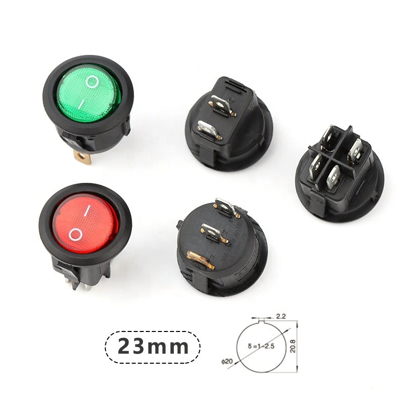 23mm Round Rocker Switch T85 Green Red Rocker Switch Round 2/3/4pins 2 Position Boat Rocker Switch With Led