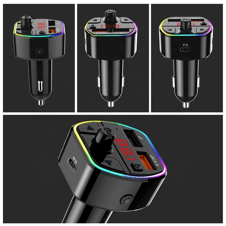 CE ROHS Deep Bass Handsfree Kit QC3.0 and PD20W Dual Fast Car Charger Music Audio Adapter Wireless bluetooth Car Fm Transmitter