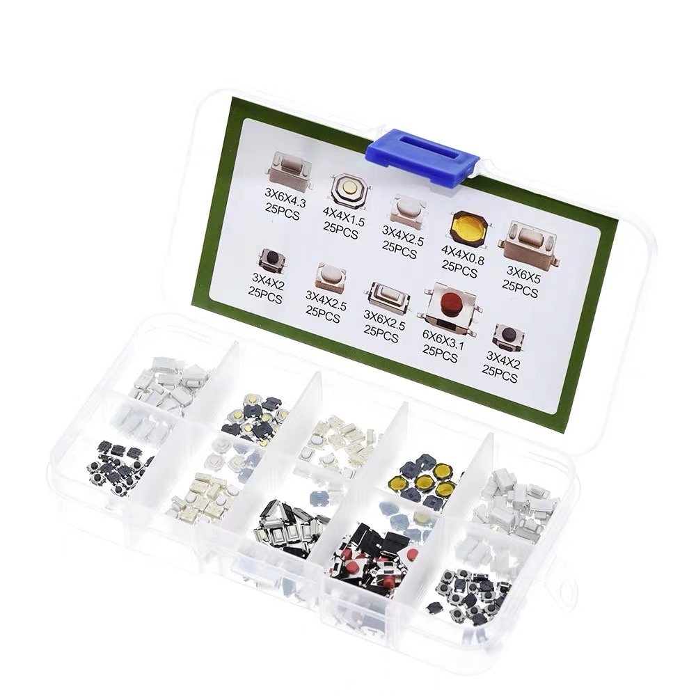 250PCS Light Touch Switch Car Switch Buttons 10 Specifications Each with 25 SMT Switches