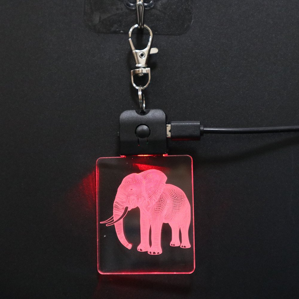 3D Effect Recharge Keychain Illusion Lamp Promotion Gift Lamp Elephant Shape Press Switch Keychain Base Lamp