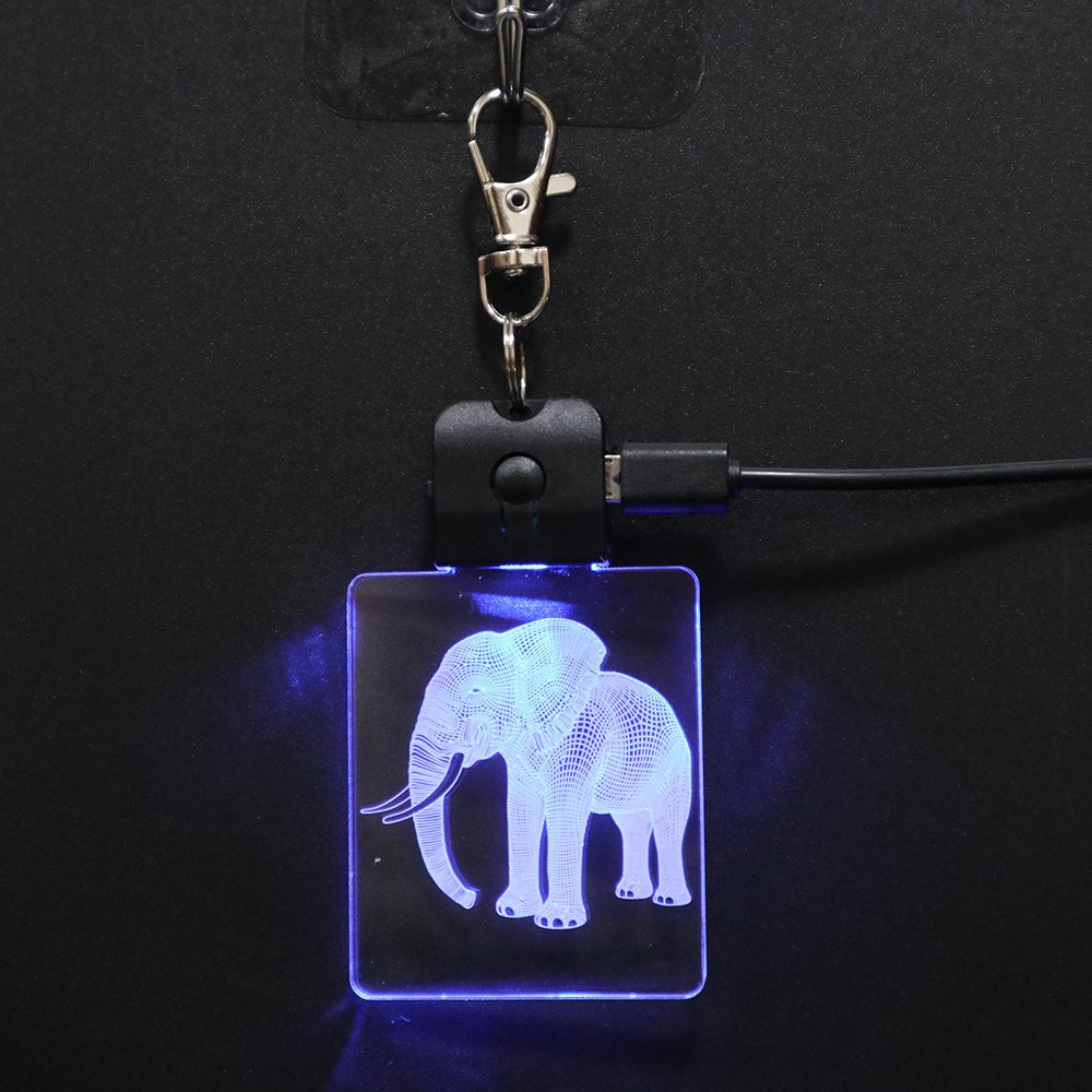 3D Effect Recharge Keychain Illusion Lamp Promotion Gift Lamp Elephant Shape Press Switch Keychain Base Lamp