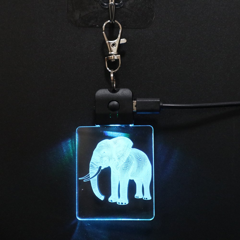 3D Effect Recharge Keychain Illusion Lamp Promotion Gift Lamp Elephant Shape Press Switch Keychain Base Lamp