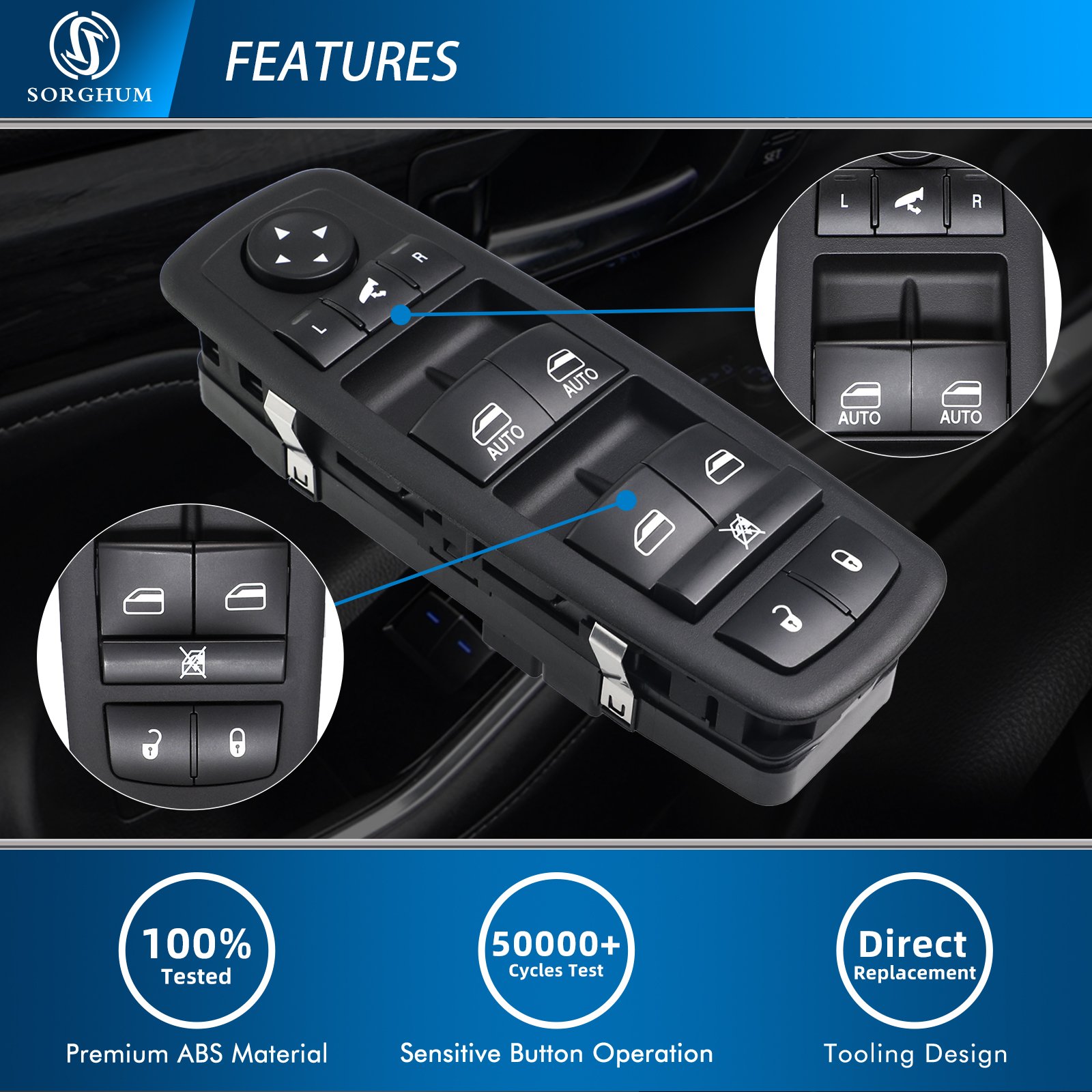 56046826AE Front Left Master Power Window Control Switch for Ram 1500 2500 2016-2018 2022 Chrysler