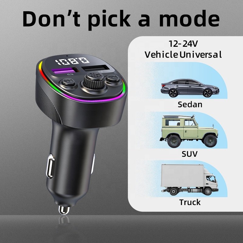 Blue-tooth FM Transmitter Car Charger Handsfree FM Modulator Wireless Transmitter with USB Car Charger 66W Fast Charge