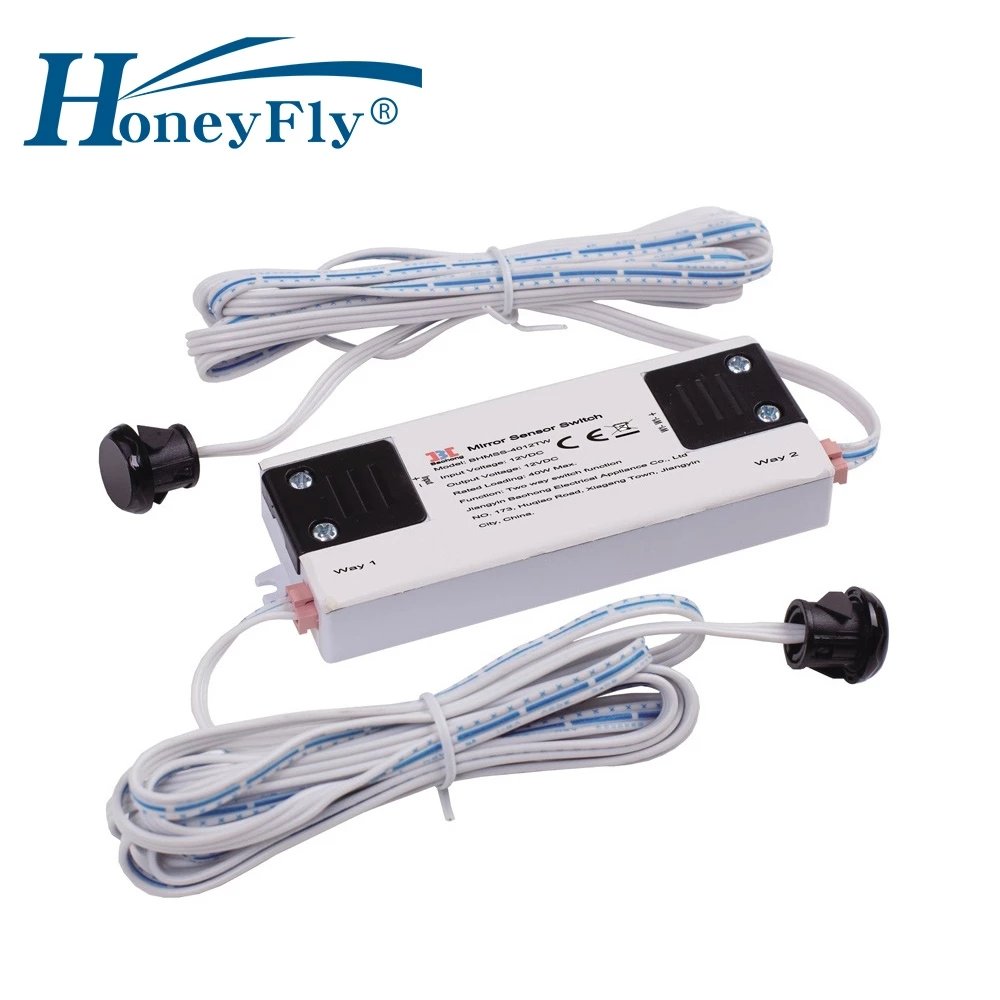 HoneyFly Patented IR Sensor Switch 40W DC 12V Two-lights Controller Infrared Cabinet Switch Hand Wave Switch for LED Lights CE