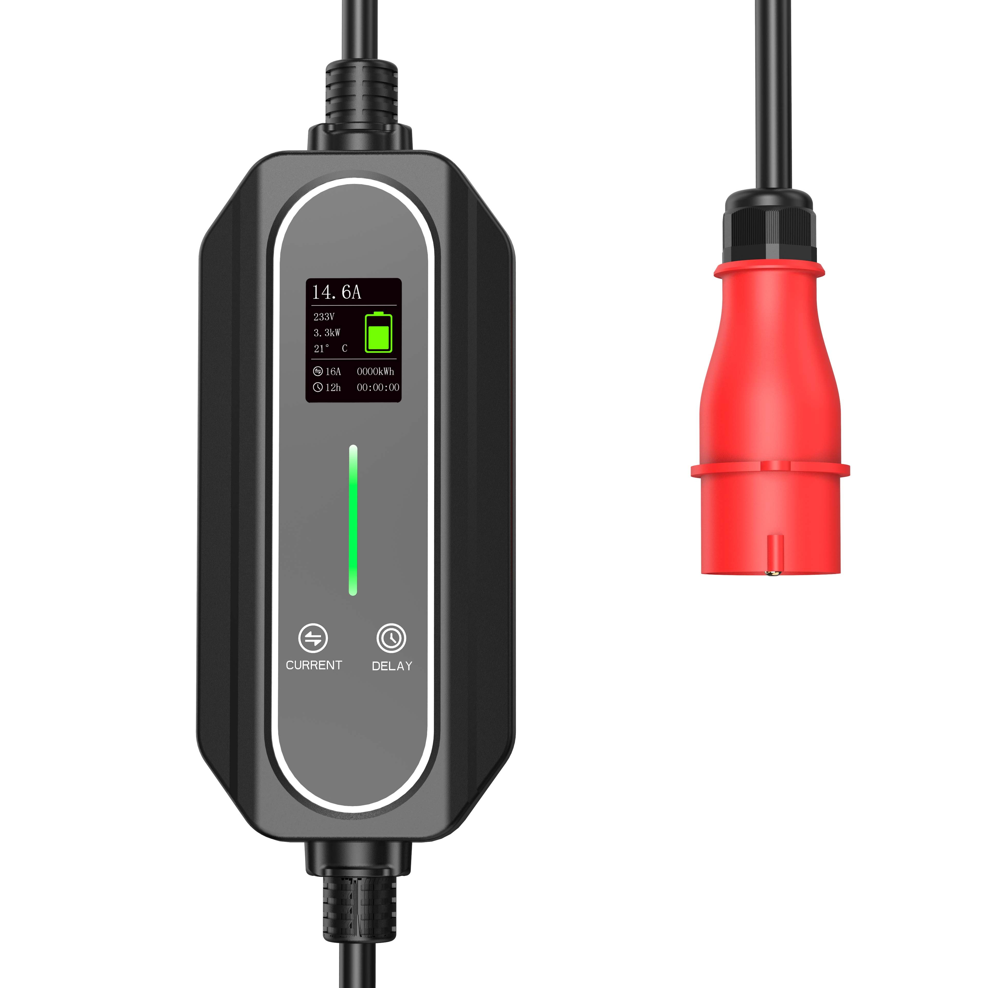 Workersbee Mode 2 Type 2 16A 3 Phase 11kw Portable Ev Charger TPU Cable IEC62196 B-type Leakage protection for Electric Car