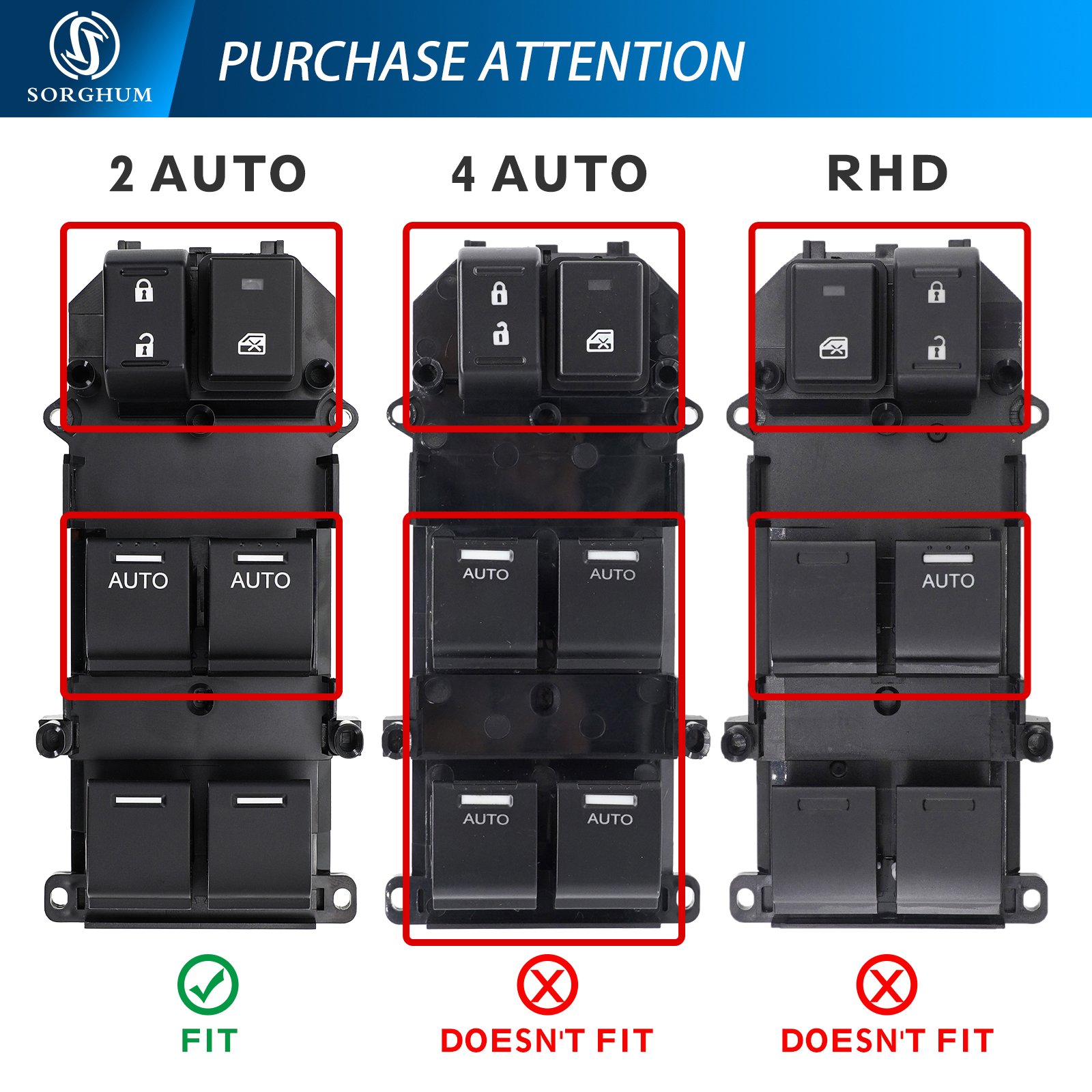Sorghum 35750-SZA-A31 35750-TA0-A32 35750-TL2-A12 Universal Master Power Window Door Switch for 2008-2015 Honda Pilot EX Acura