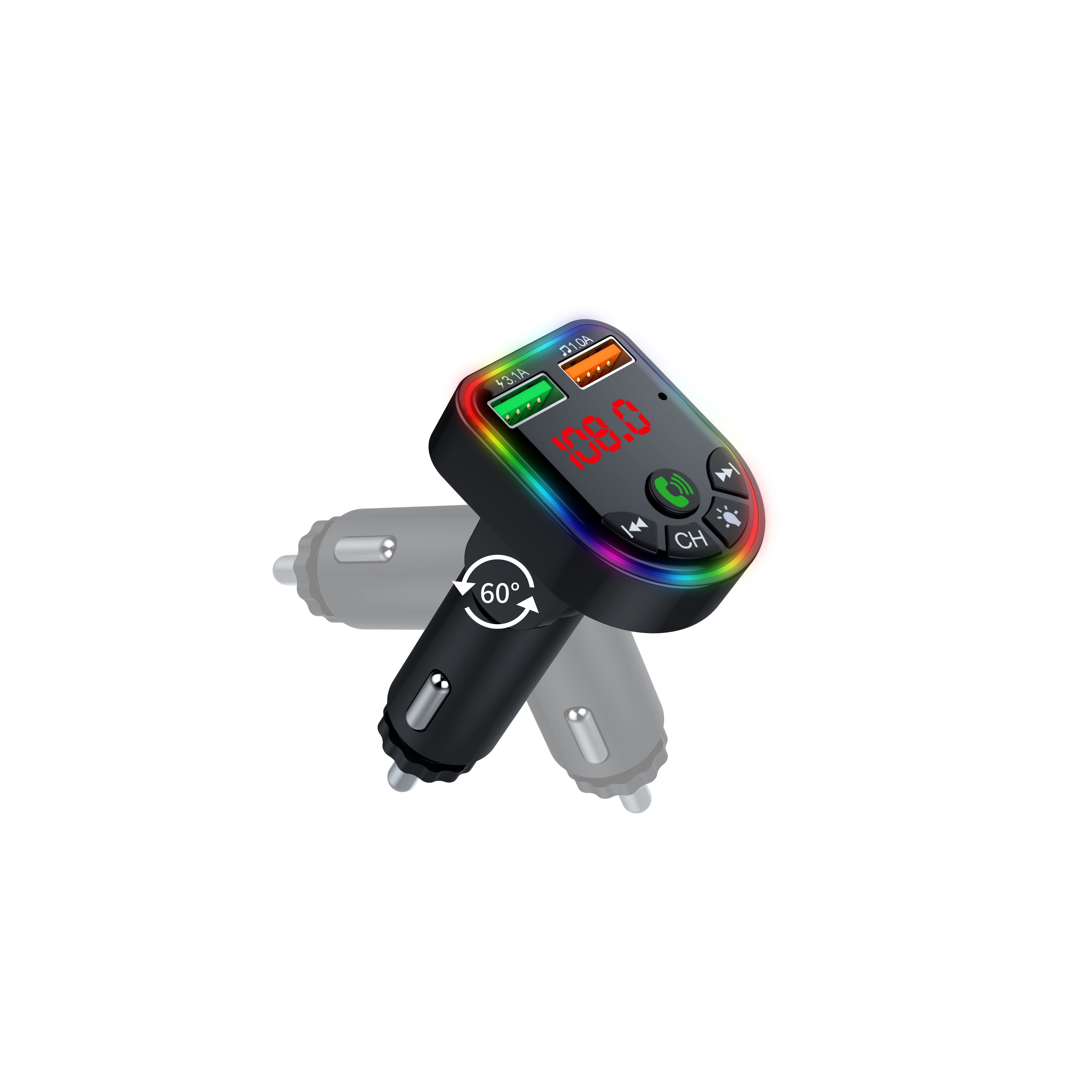Hot Sale Wireless Auto Car Kit Dual Port Charging Colorful Atmosphere Lights Car Mp3 Fm BT Transmitter