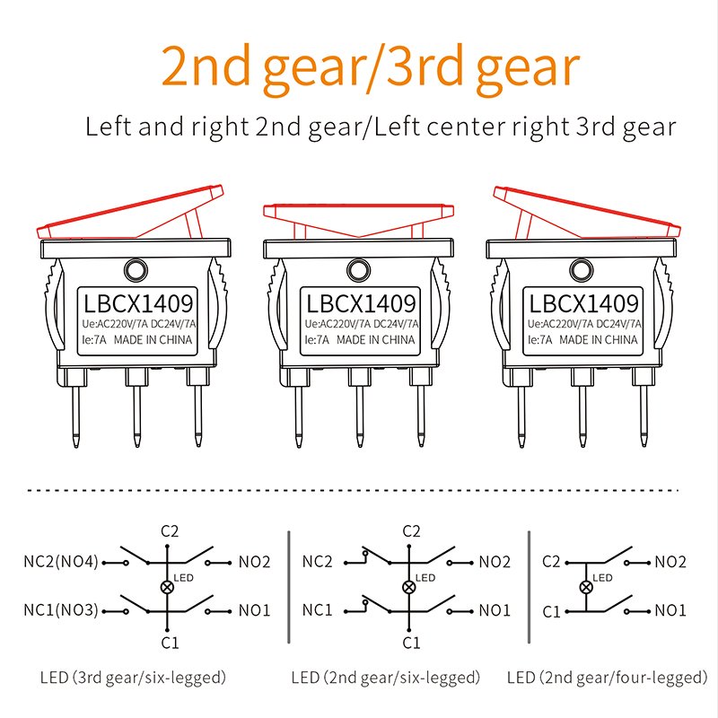 LANBOO 14MM*9MM Kcd1 Boat Type Switch With LED Light Warping Board Boat Type Switch 2/3 Position 2NO/2NO2NC