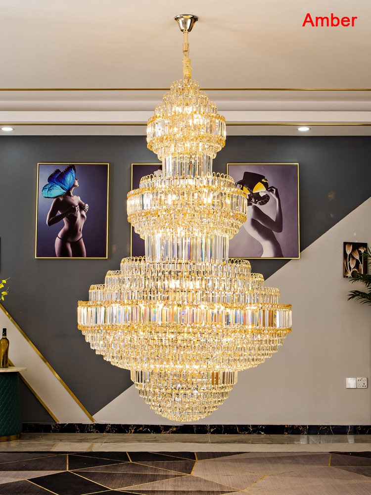 High Quality Modern Design Creative Large Chandeliers Hotel Gold Metal Luxury K9 Crystal Decoration Pendant Light