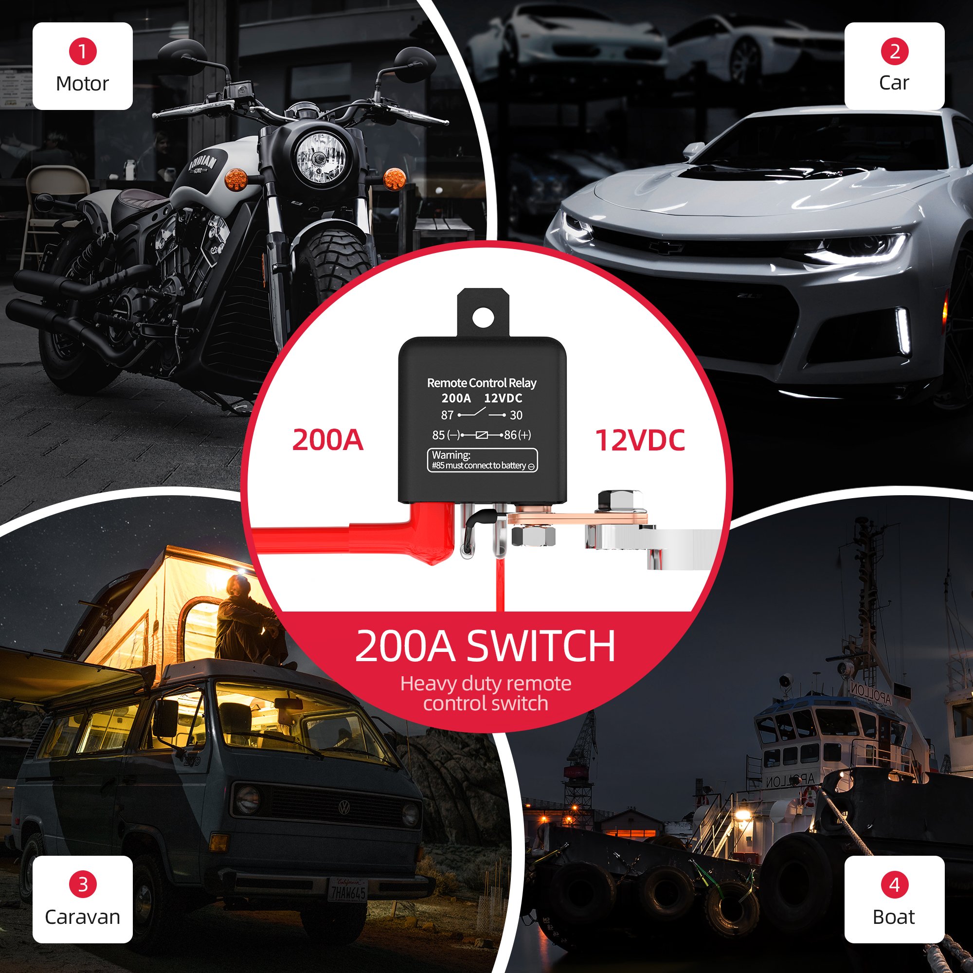 Remote Battery Disconnect Switch 12V Wireless Relay 200A Control Remote Switch Wireless with Two Remote Relay Fob for Truck Boat