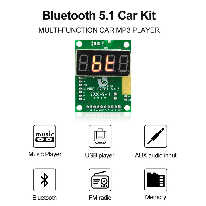 VIRE Mini Mp3 Player Bluetooth Audio Fm Kit Usb Mp3 Player Decoder Module