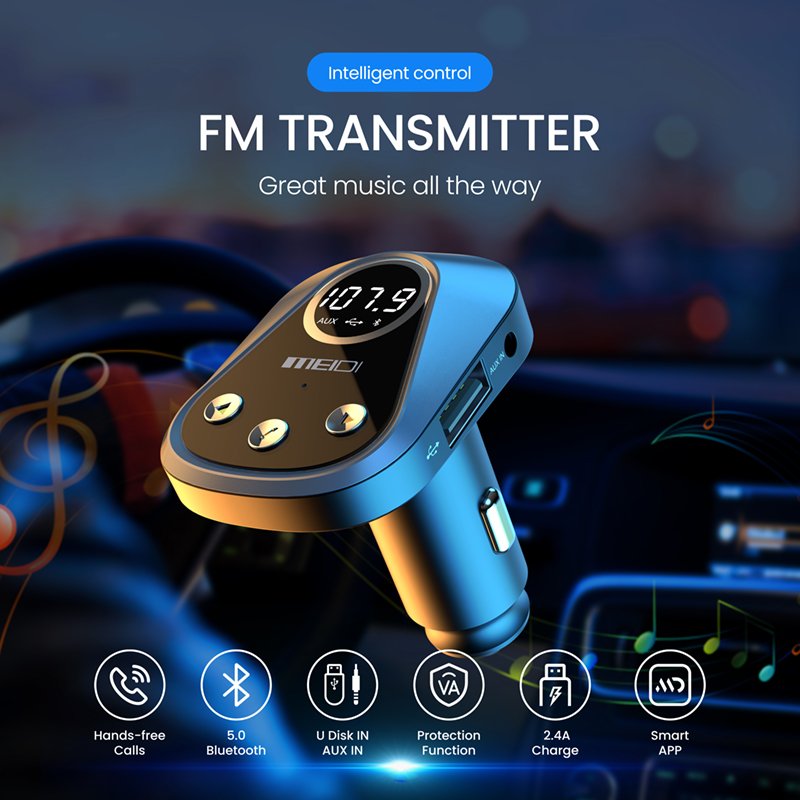 Usb Audio FM Transmitter Audio MP3 Player Dual USB Car Charger Bluetooth 5.0 Kit Portable Cigarette Lighter Bluetooth Adapter