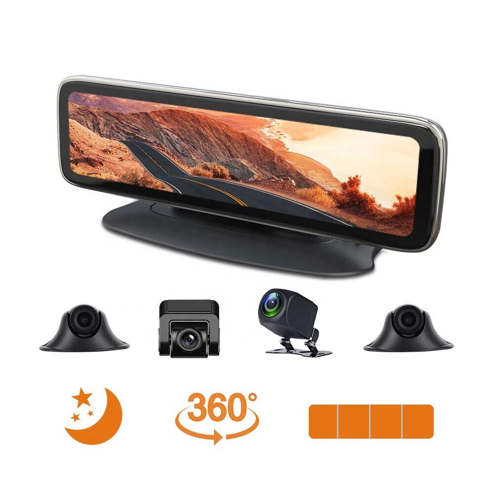 IPoster New Popular 12in Car Dash Cam Camera DVR IPS Mirror 360 Degree View with 4 Cameras Recording DVR Video Recorder Dashcam