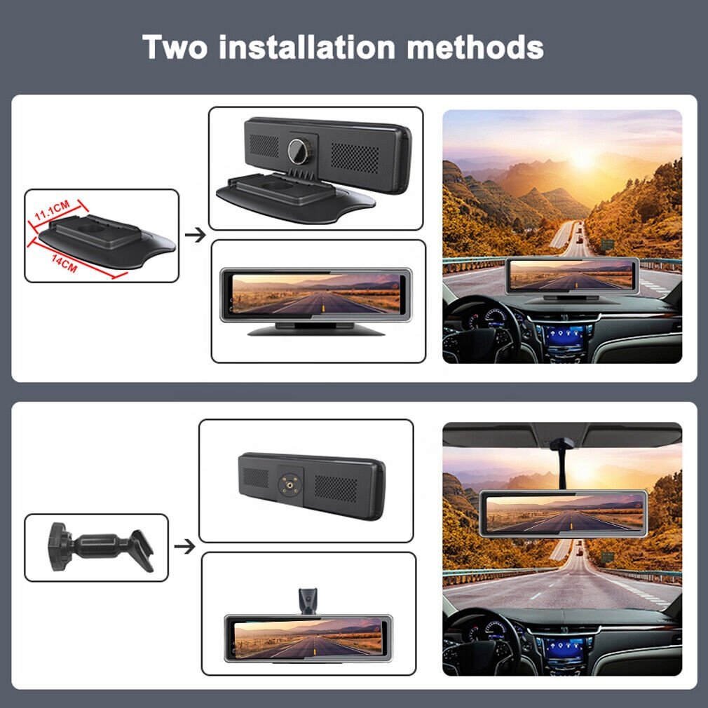 IPoster New Popular 12in Car Dash Cam Camera DVR IPS Mirror 360 Degree View with 4 Cameras Recording DVR Video Recorder Dashcam
