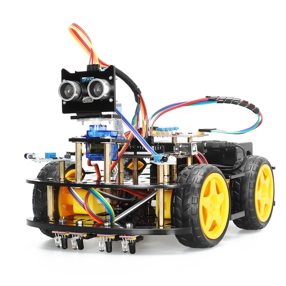 Compatible with Bluetooth Control ATmega328P Obstacle Avoidance & Line Tracking STEM Learning Arduino UNO Smart Car Robot Kit