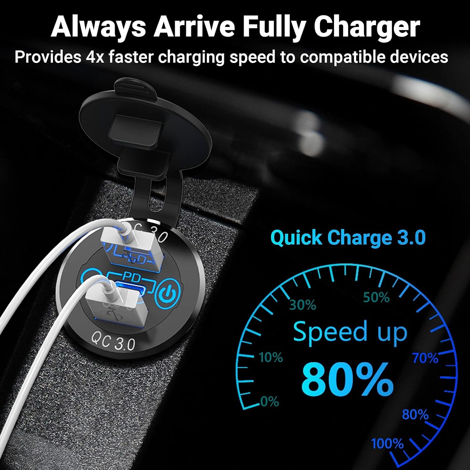 56W Aluminum Metal 12V/24V Multiple USB Outlet PD 20W USB-C and Dual QC3.0 USB Socket with Power Switch for Car RV Boat Marine