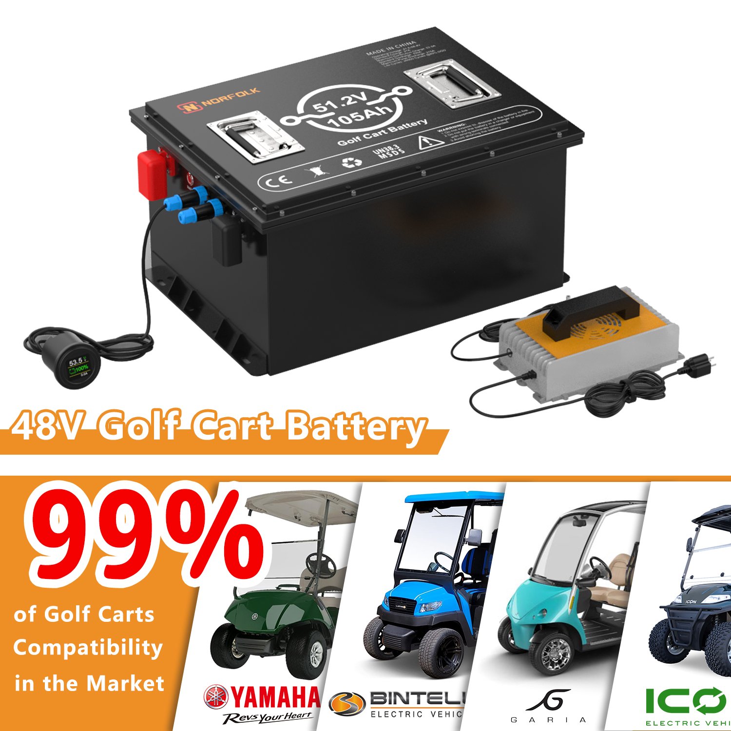 Wholesale Lithium Battery Golf Cart Trolley Car Rechargeable Pack 48V Diy Kit 36V 72V 100Ah 105Ah 200Ah 51.2V Lifepo4 Battery