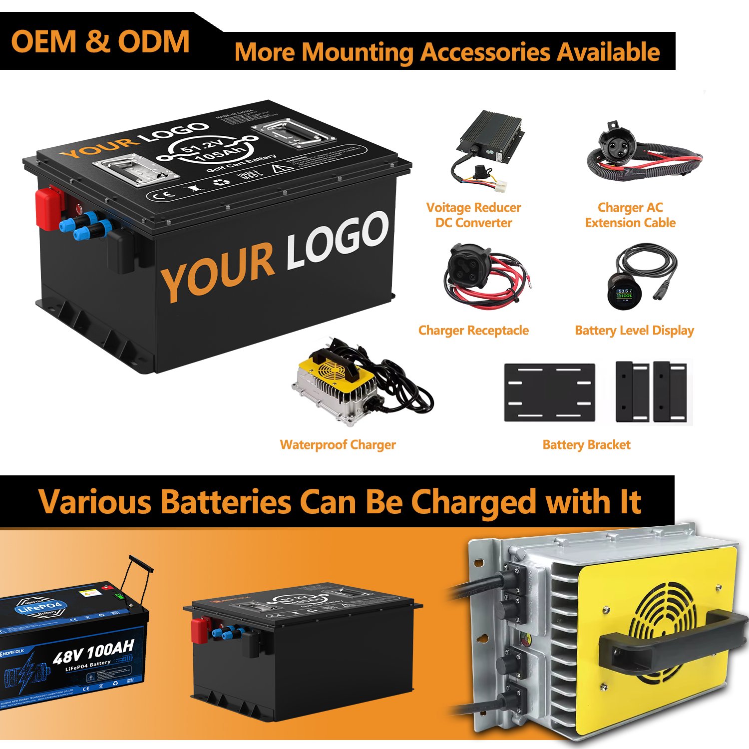 Wholesale Lithium Battery Golf Cart Trolley Car Rechargeable Pack 48V Diy Kit 36V 72V 100Ah 105Ah 200Ah 51.2V Lifepo4 Battery