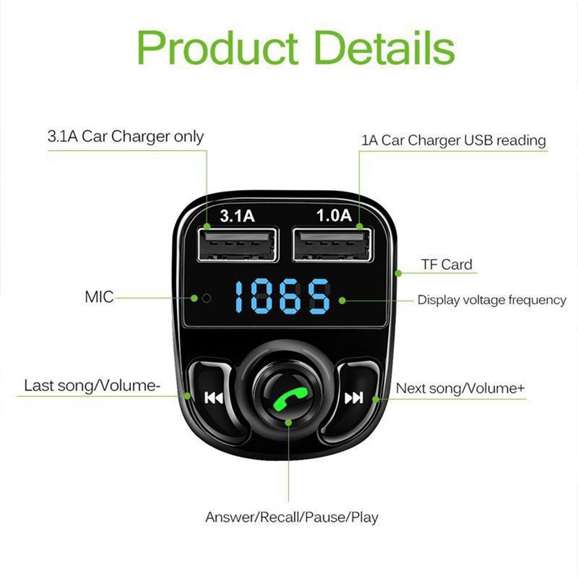 Dual USB Car Charger Handsfree bluetooth Car Kit Mp3 Player Car FM Transmitter Wireless FM Modulator Transmitter