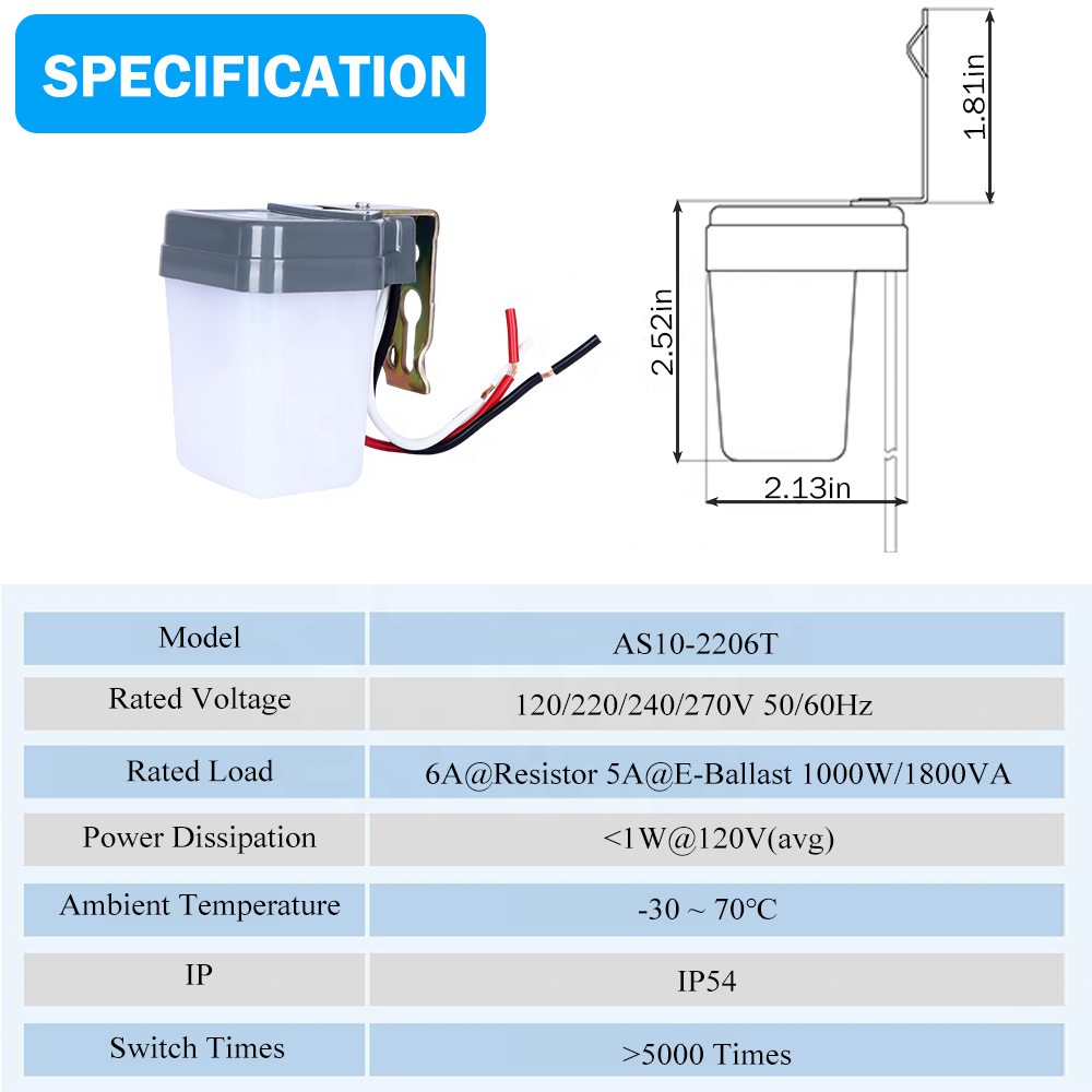 CNRIYA 6A Auto on Off Photocell/Photoswitch/Photocontrol/Fotocontrol for Day Night Switch for Street, Parking, Outdoor Light