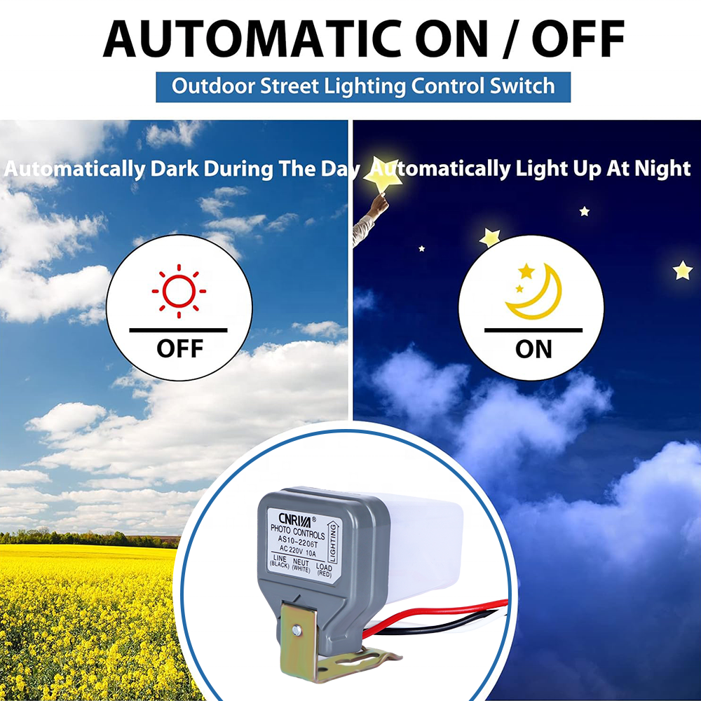 CNRIYA 6A Auto on Off Photocell/Photoswitch/Photocontrol/Fotocontrol for Day Night Switch for Street, Parking, Outdoor Light