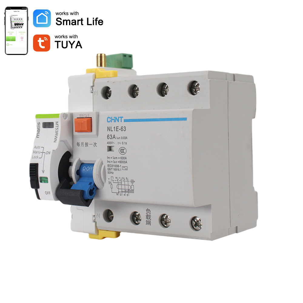 Breaker Wifi 4p Tuya Smart Wifi Mcb Breaker Auto Reset with Rccb Switch Din Rail Circuit Breaker Tuya Smart Remote Control