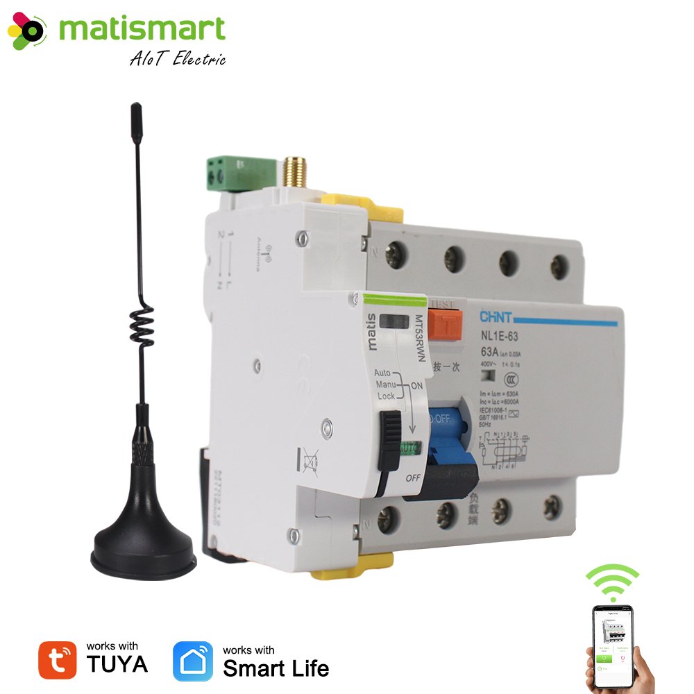 Breaker Wifi 4p Tuya Smart Wifi Mcb Breaker Auto Reset with Rccb Switch Din Rail Circuit Breaker Tuya Smart Remote Control