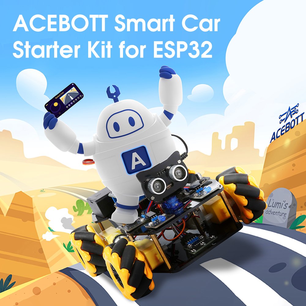 ACEBOTT ESP32 IoT WiFi Wheel Programmable Obstacle Avoidance Tracking Scratch Coding Starter Smart Robot Car kit for Arduino