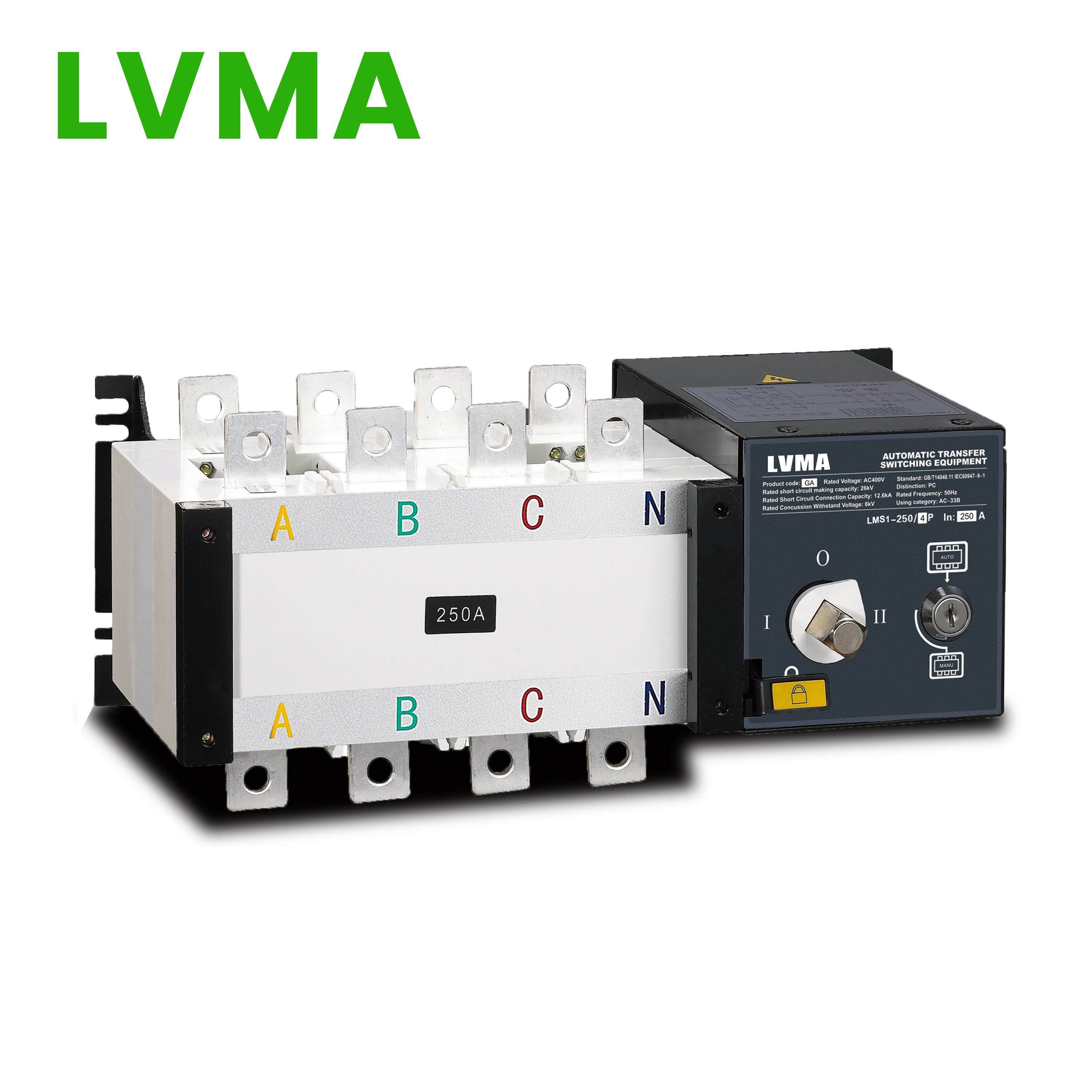 LVMA LMS1-GA 100A-3200A Automatic Transfer Switch ATS 3P 4Phase PC Class Dual Power Changeover Switch for Generator Atse