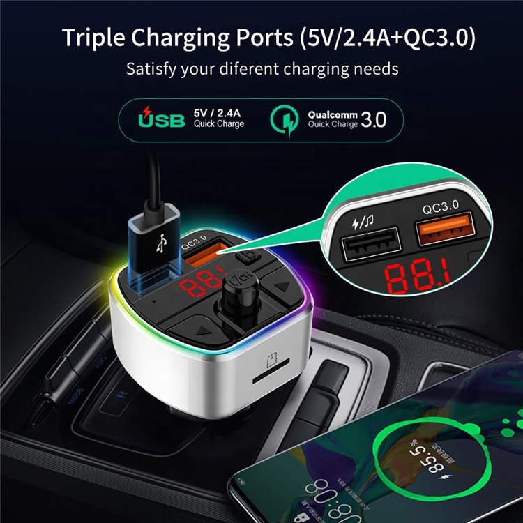 New Arrival QC3.0 Quick Charge Wireless Mp3 Player Car Bluetooth 5.0 Handsfree Kit Car Fm Transmitter
