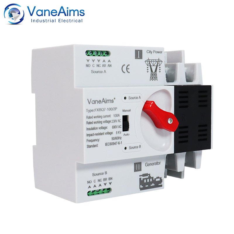 ATS FXBQ7-100/2P 100A80A63A Automatic Transfer Switch 220V Automatic Changeover Switch.