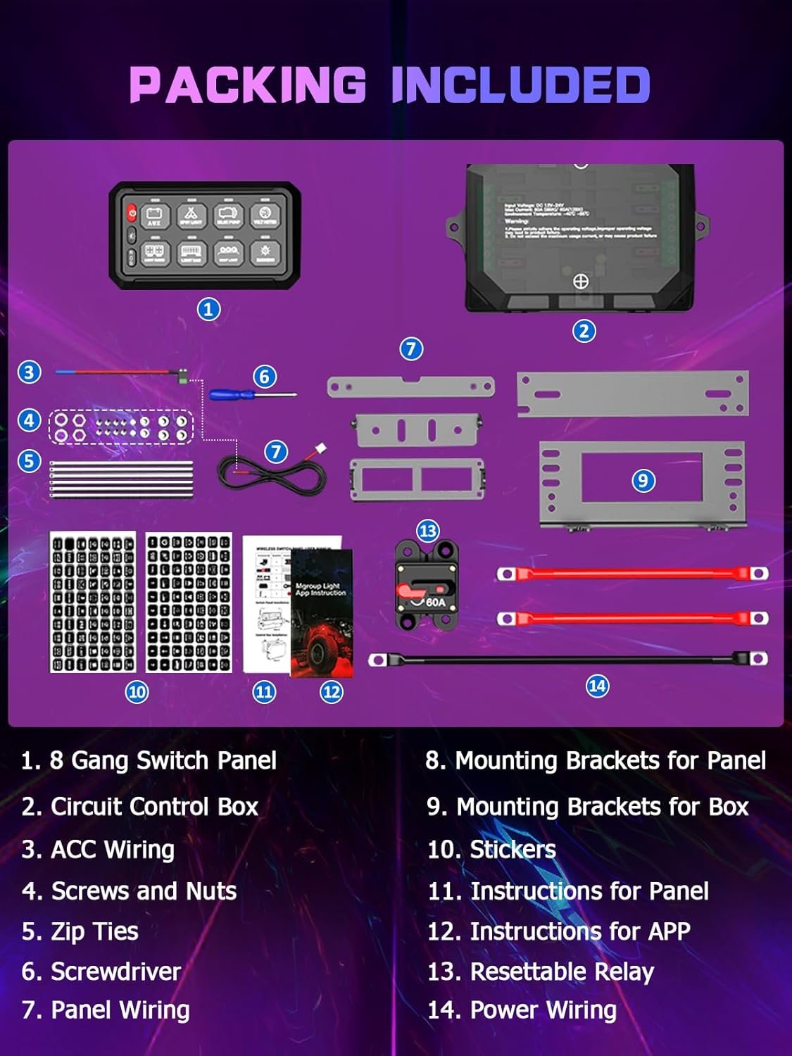 8 Gang Switch Panel APP Control P1 Multifunction Waterproof Switch Compatible with Truck RV Offroad Marine Tacoma Jeep