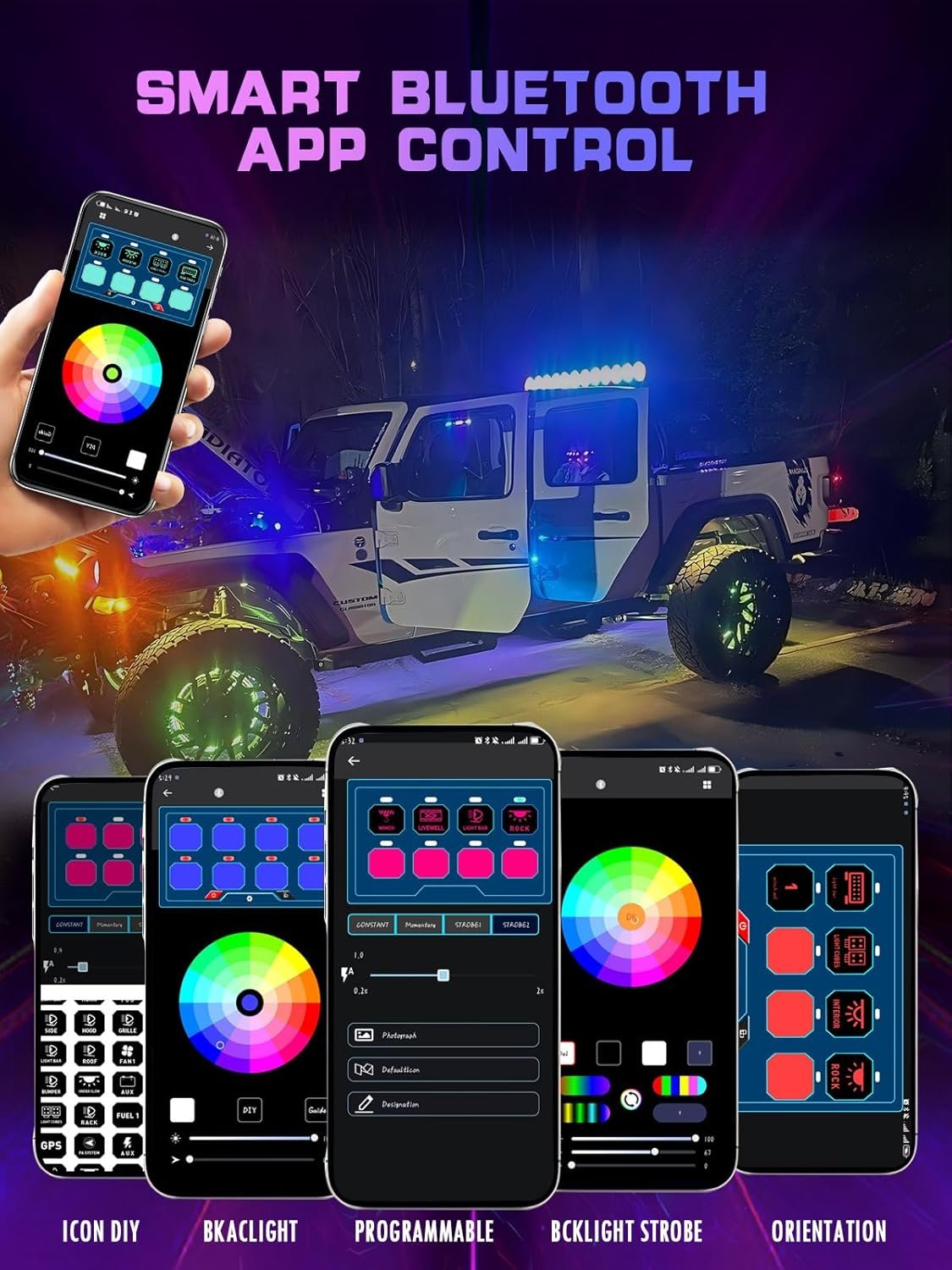 8 Gang Switch Panel APP Control P1 Multifunction Waterproof Switch Compatible with Truck RV Offroad Marine Tacoma Jeep