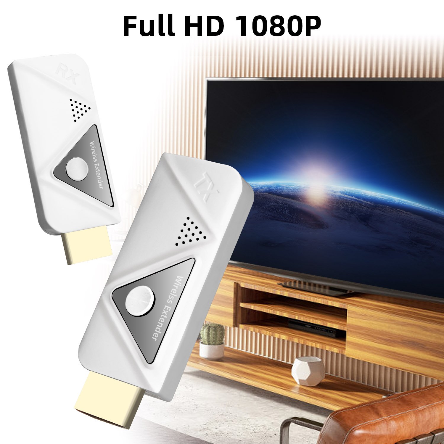 Portable Wireless HD-MI Transmitter and Receiver HD-MI Extender 98FT/30M 1080P Kit Plug Compact Design Takes up Little Space