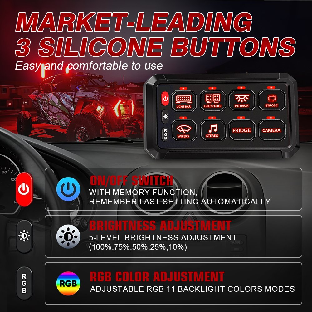 Rgb 8 Gang Switch Panel Off Road Lights 4x4 12v Car Switch Panel Relay Control Box Custom Marine Switch Panels