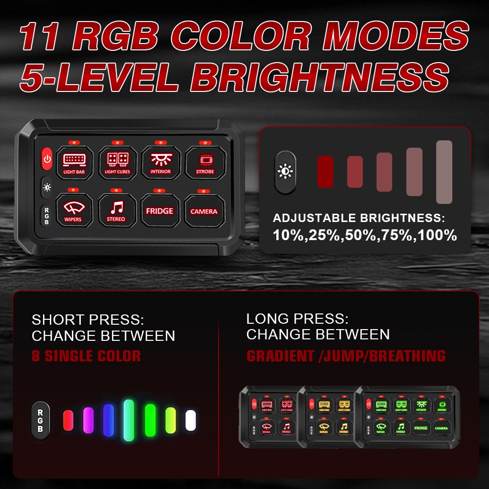 Rgb 8 Gang Switch Panel Off Road Lights 4x4 12v Car Switch Panel Relay Control Box Custom Marine Switch Panels