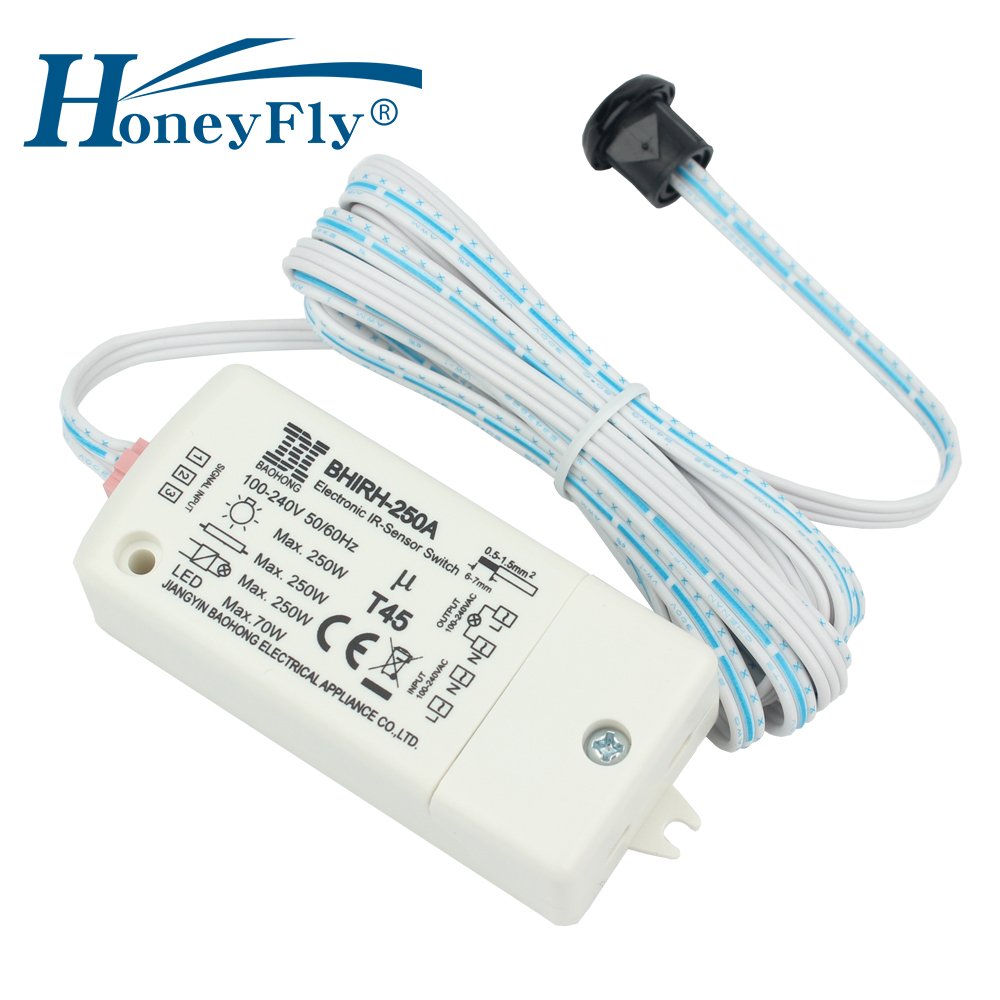HoneyFly Patented IR Sensor Switch BHIRH-250A 250W 100-240V (Max.70W for LEDs) Motion Sensor Switch Auto On/off 5-10CM CE