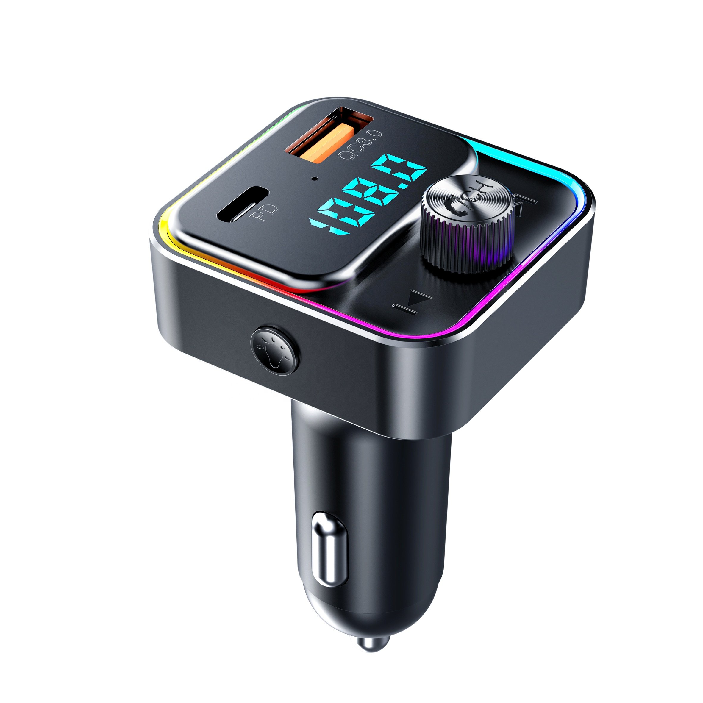 AGETUNR T88 Bluetooth Car Adapter, AUX Wireless Bluetooth FM Transmitter for Car 30W PD &18W QC3.0 Hands Free Calling, RGB Light