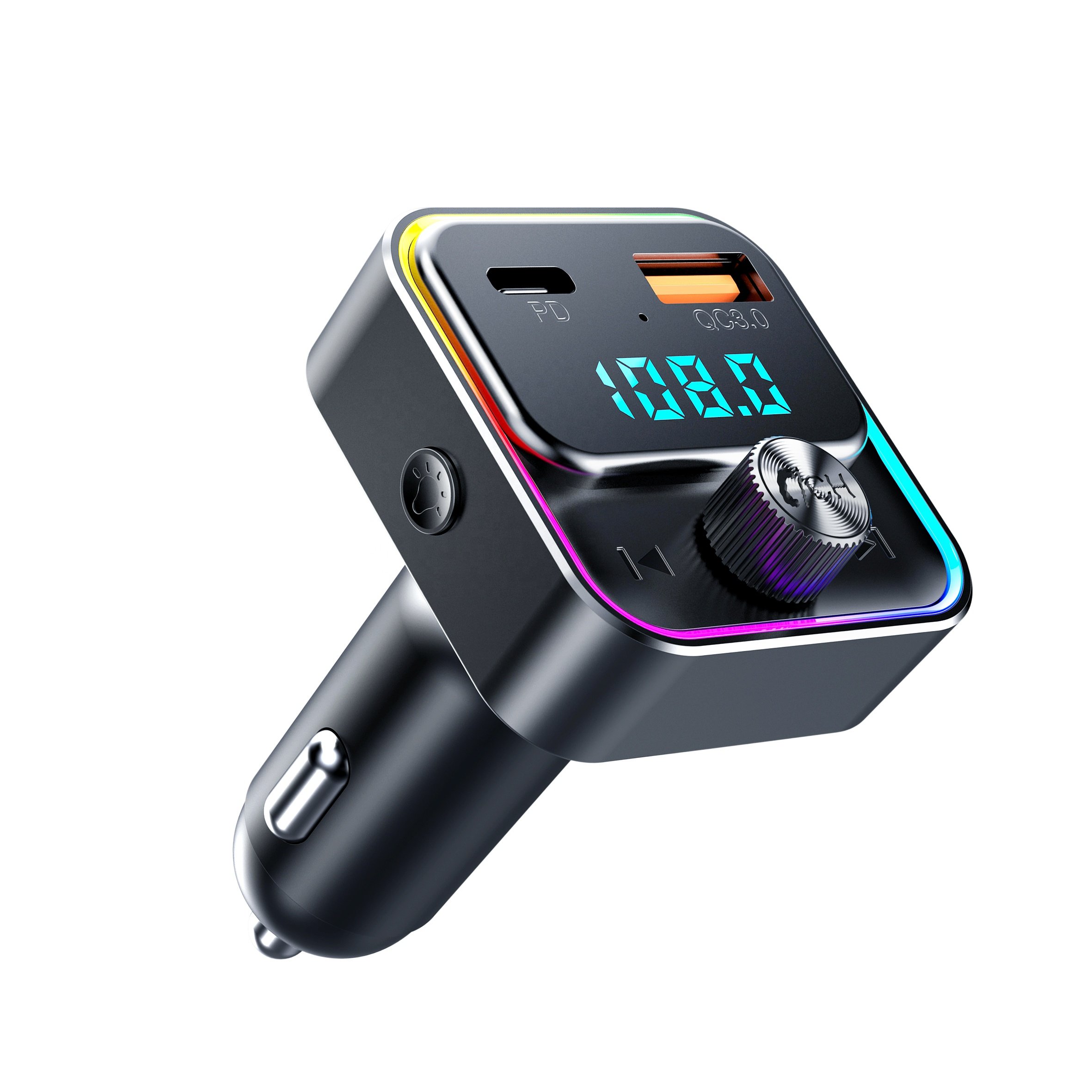 AGETUNR T88 Bluetooth Car Adapter, AUX Wireless Bluetooth FM Transmitter for Car 30W PD &18W QC3.0 Hands Free Calling, RGB Light