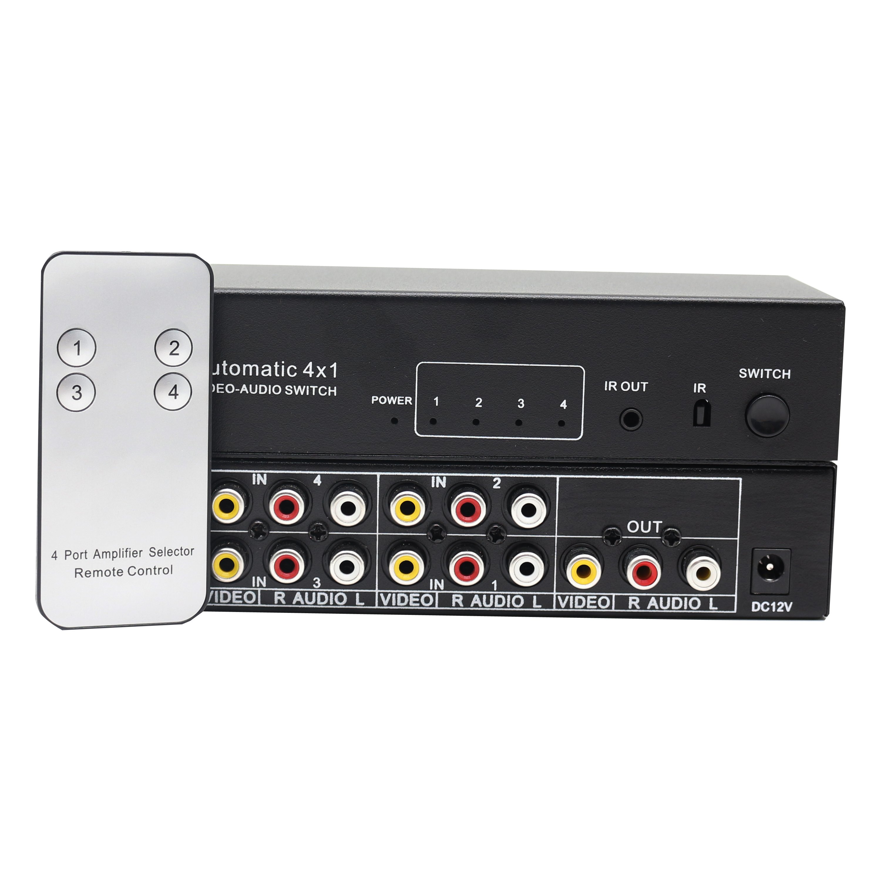 AV Video and Audio Automatic Switcher 4 in 1 Out Remote Control Selection Chip Switch 4port
