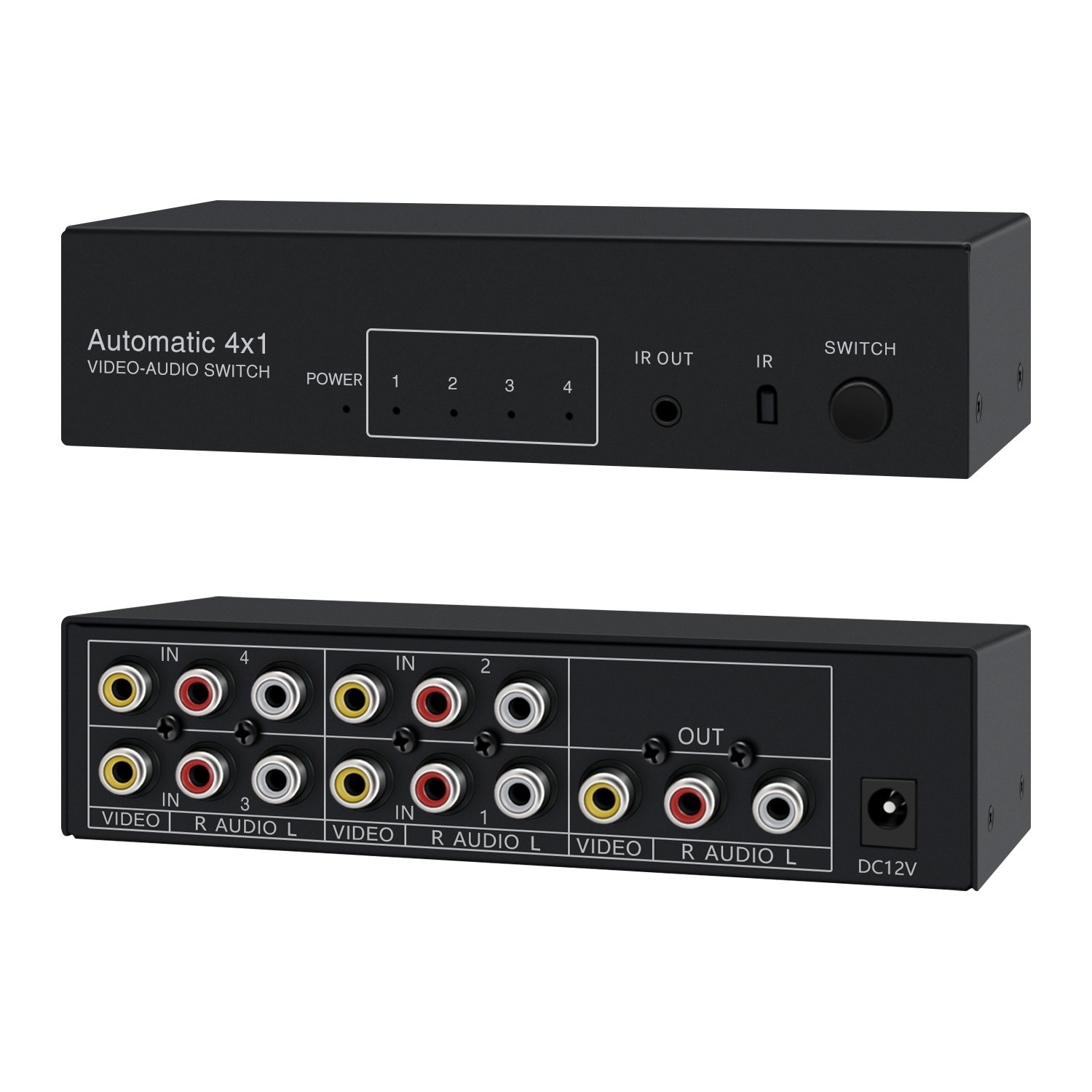 AV Video and Audio Automatic Switcher 4 in 1 Out Remote Control Selection Chip Switch 4port