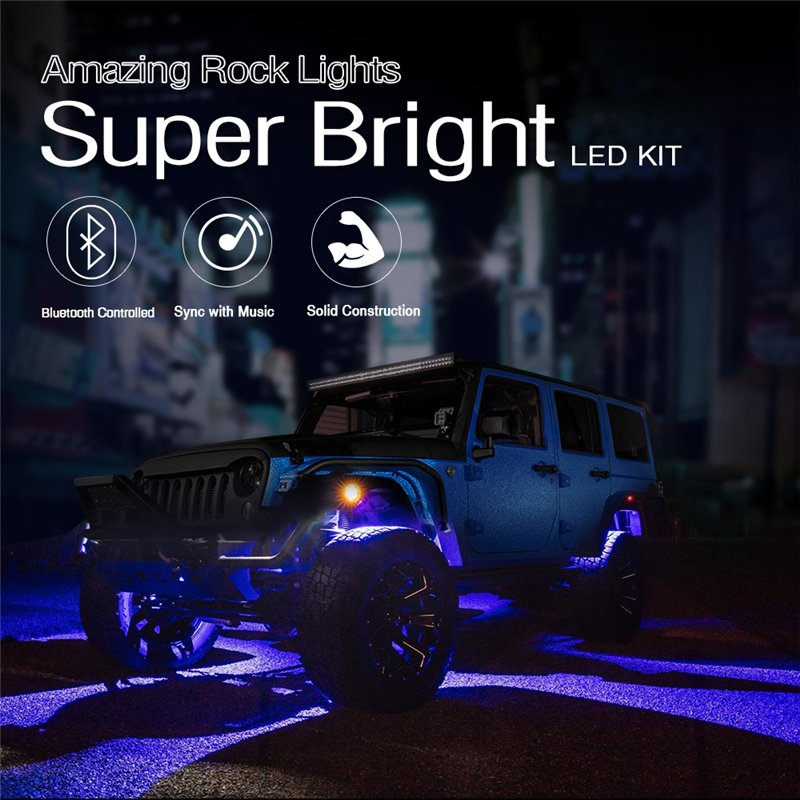 Ruitaisen 4 Pods RGB LED Rock Lights With App Controller Remote Colorful Neon LED Lights Kit for Music Mode Flashing